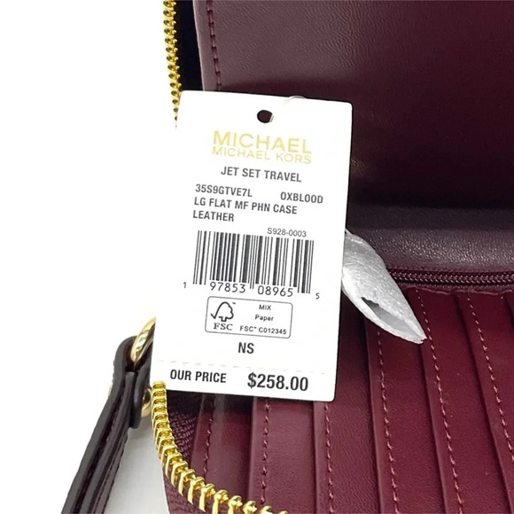 Michael Kors Large Flat Mf Phone Case Wallet Ox Blood - Picture 8 of 8